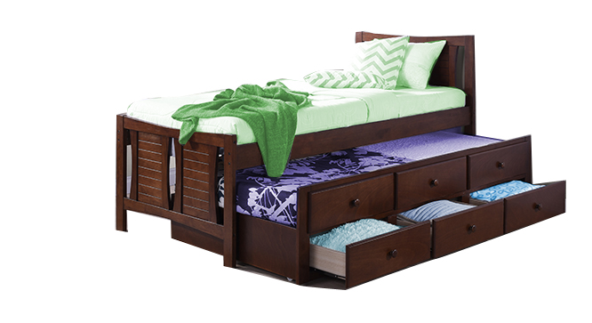 Francis Single Bed With Trundle and Storage (Mahogany)